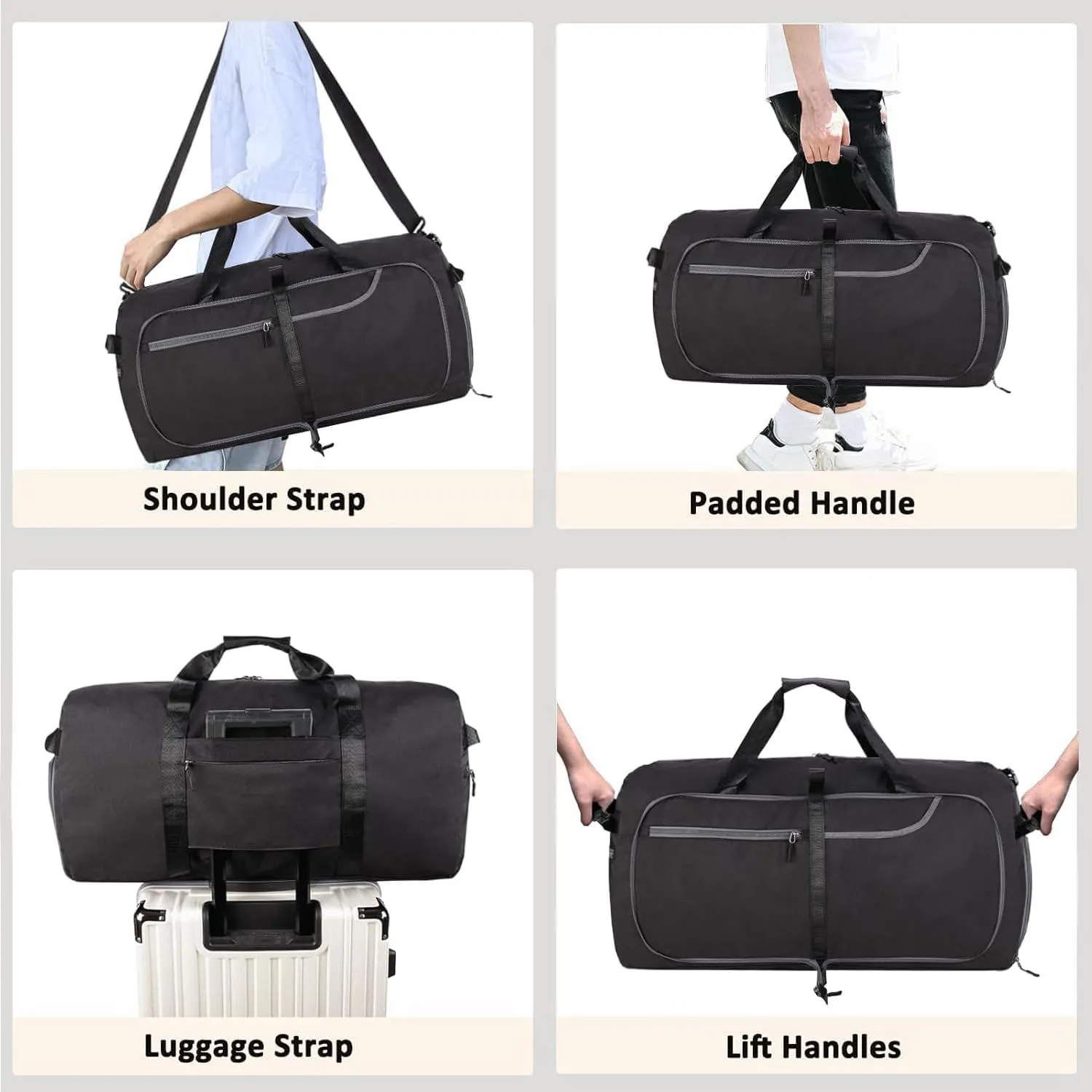 Travel Duffle Bag for Men, Extra Large Foldable Duffel Bags for Traveling with Shoes & Wet Compartment Waterproof Weekender Gym Bag for Men Women(150LBlack)