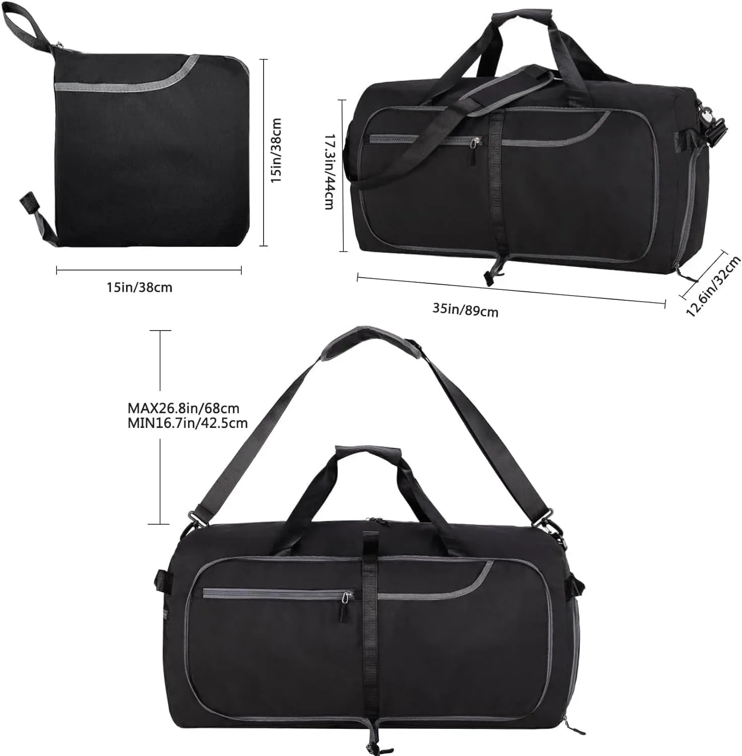 Travel Duffle Bag for Men, Extra Large Foldable Duffel Bags for Traveling with Shoes & Wet Compartment Waterproof Weekender Gym Bag for Men Women(150LBlack)
