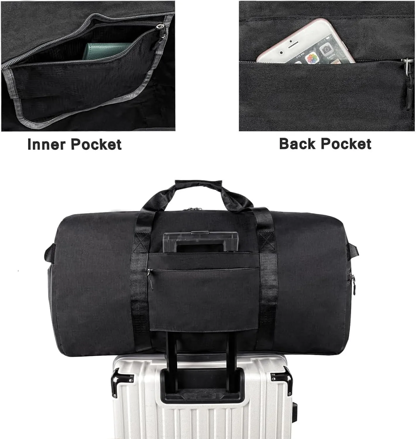 Travel Duffle Bag for Men, Extra Large Foldable Duffel Bags for Traveling with Shoes & Wet Compartment Waterproof Weekender Gym Bag for Men Women(150LBlack)
