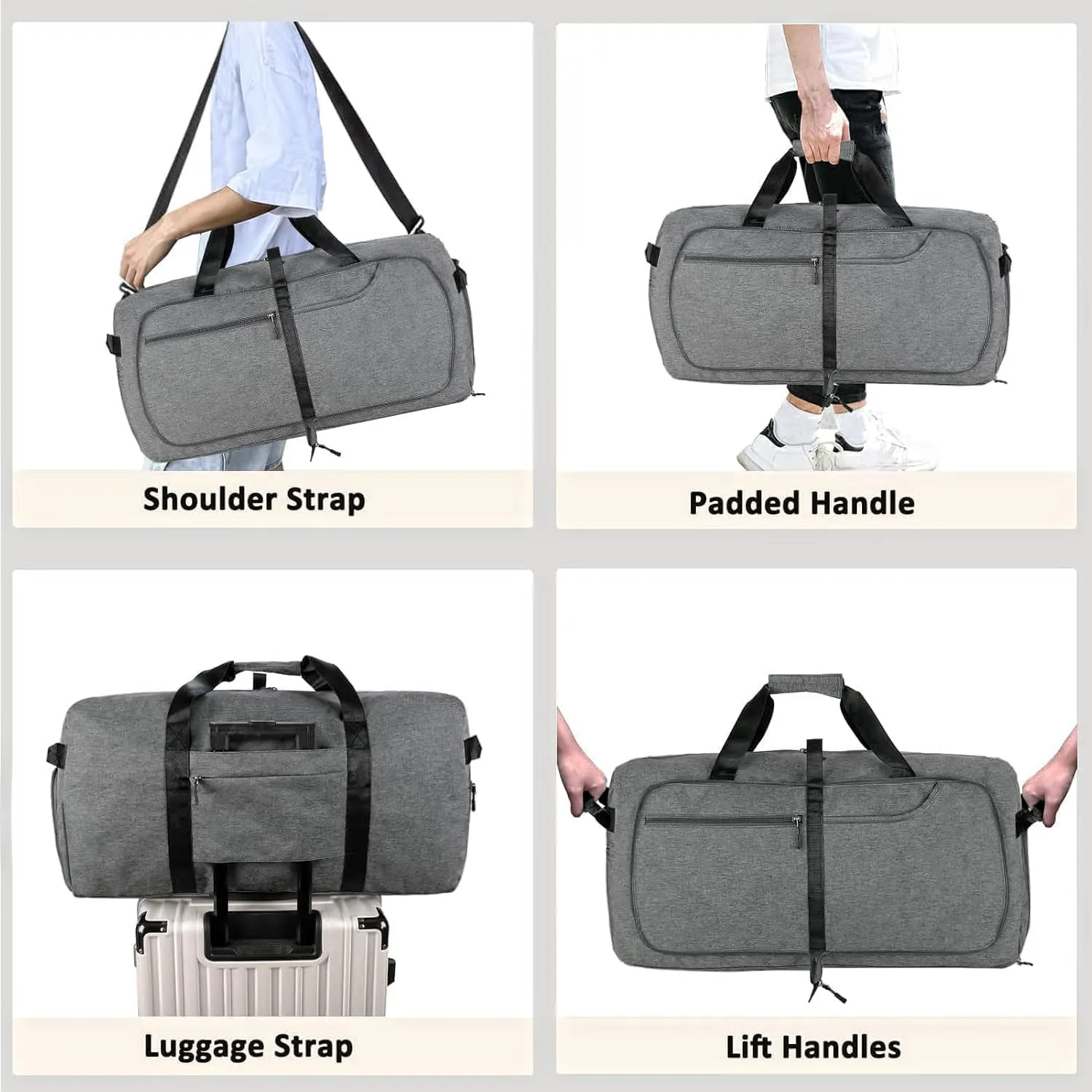 Travel Duffle Bag for Men, Extra Large Foldable Duffel Bags for Traveling with Shoes & Wet Compartment Waterproof Weekender Gym Bag for Men Women(150LDarkgrey)