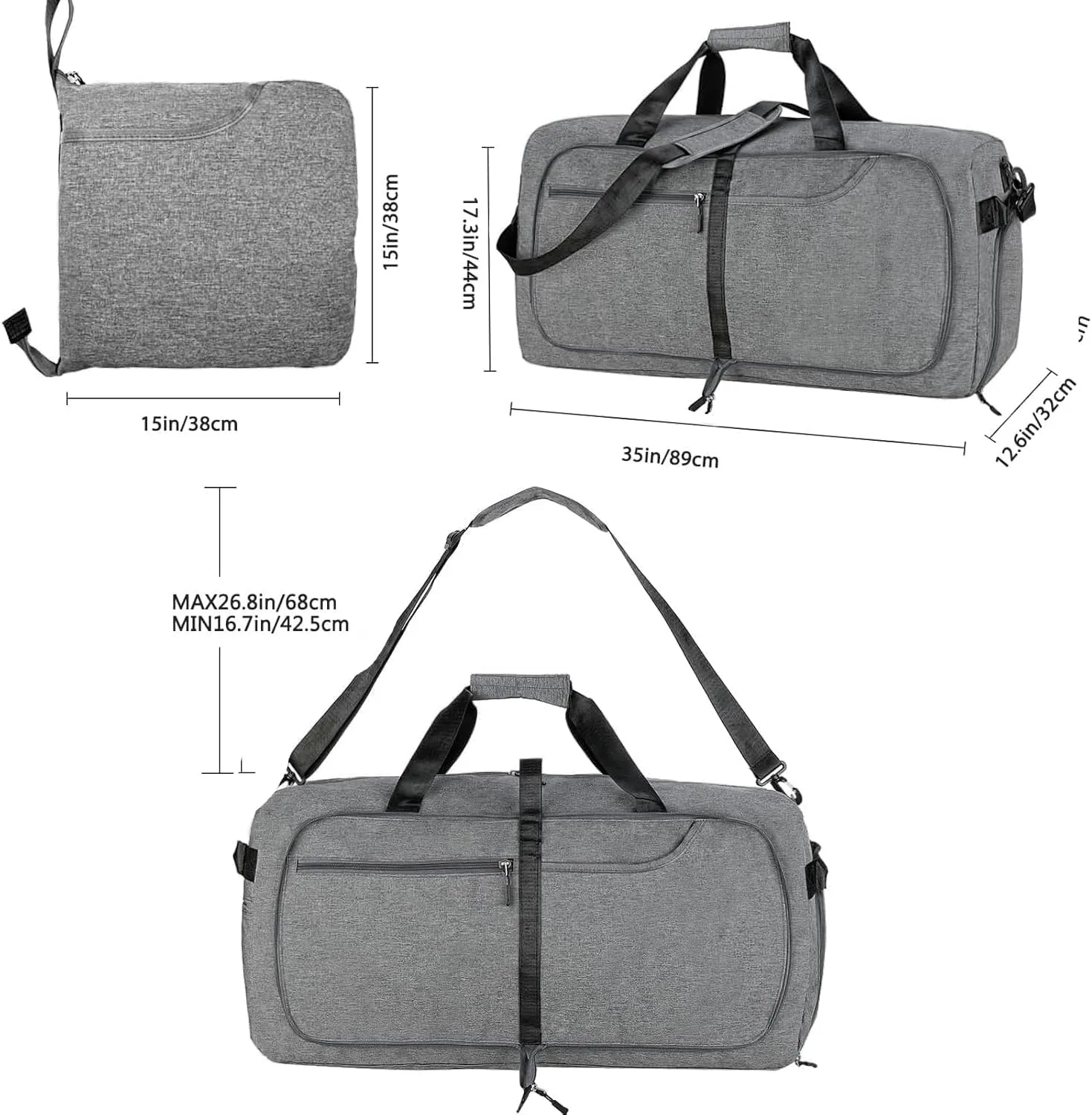 Travel Duffle Bag for Men, Extra Large Foldable Duffel Bags for Traveling with Shoes & Wet Compartment Waterproof Weekender Gym Bag for Men Women(150LDarkgrey)
