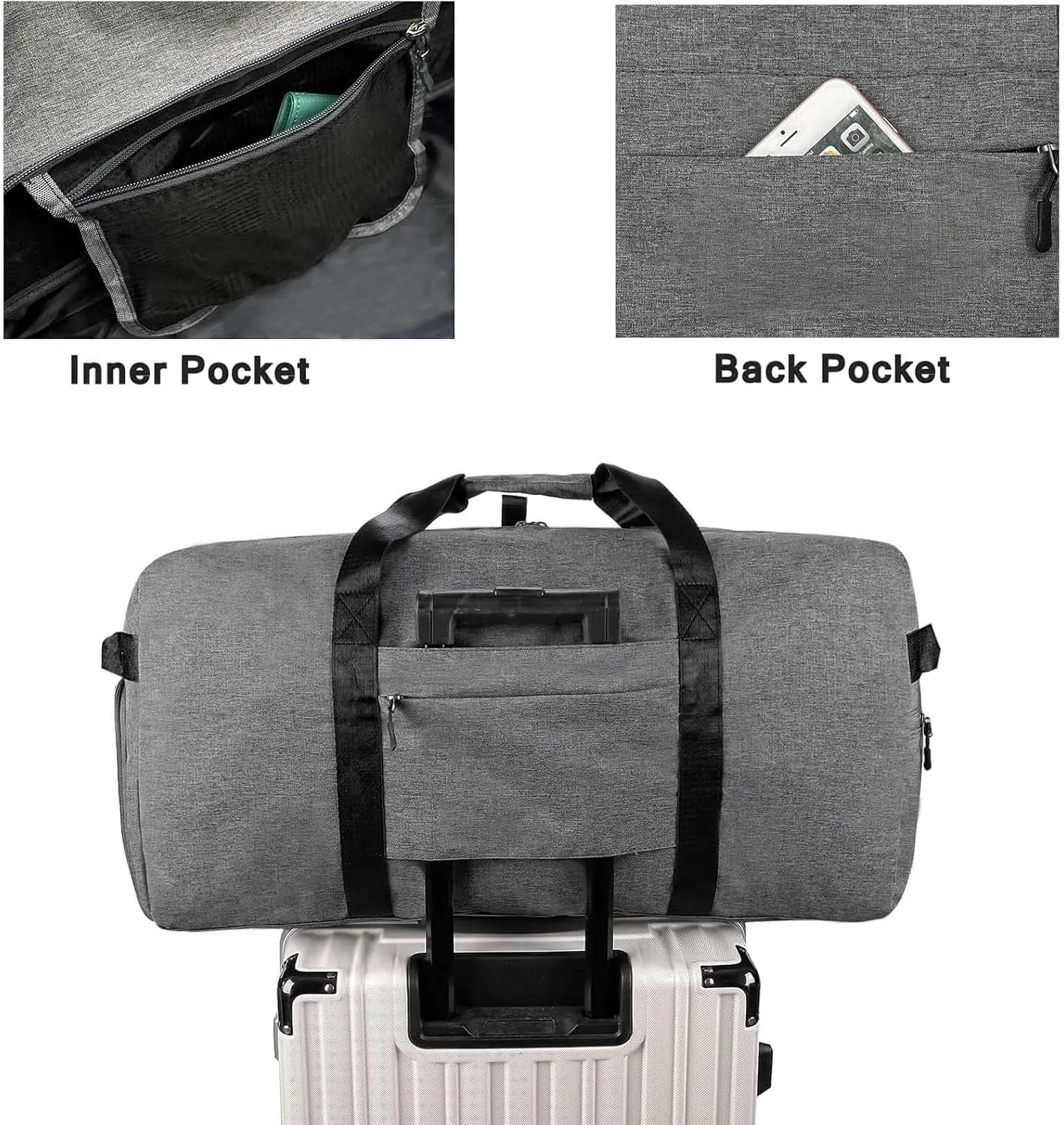 Travel Duffle Bag for Men, Extra Large Foldable Duffel Bags for Traveling with Shoes & Wet Compartment Waterproof Weekender Gym Bag for Men Women(150LDarkgrey)