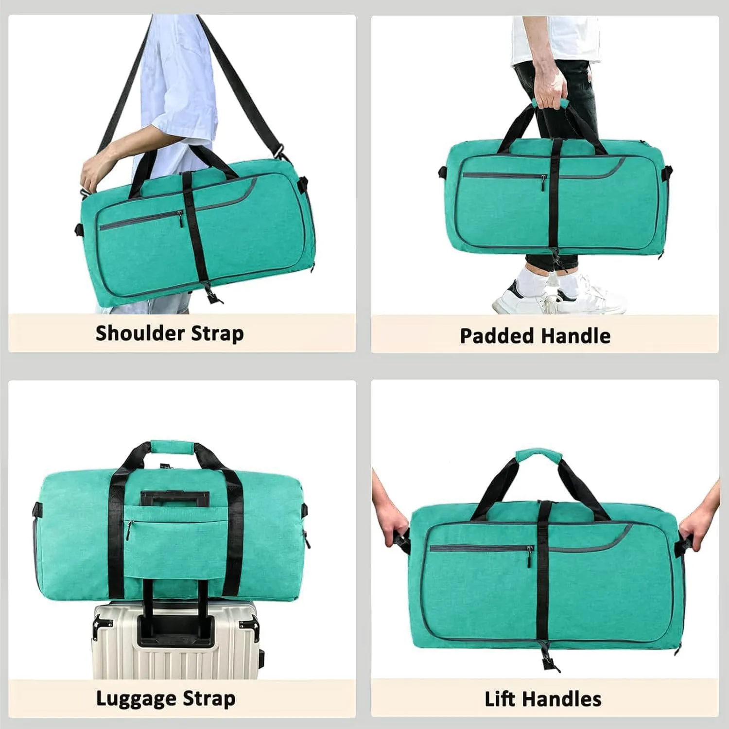 Travel Duffle Bag for Men, Large Foldable Duffel Bags for Traveling with Shoes & Wet Compartment Waterproof Weekender Gym Bag for Men Women(65LTeal)