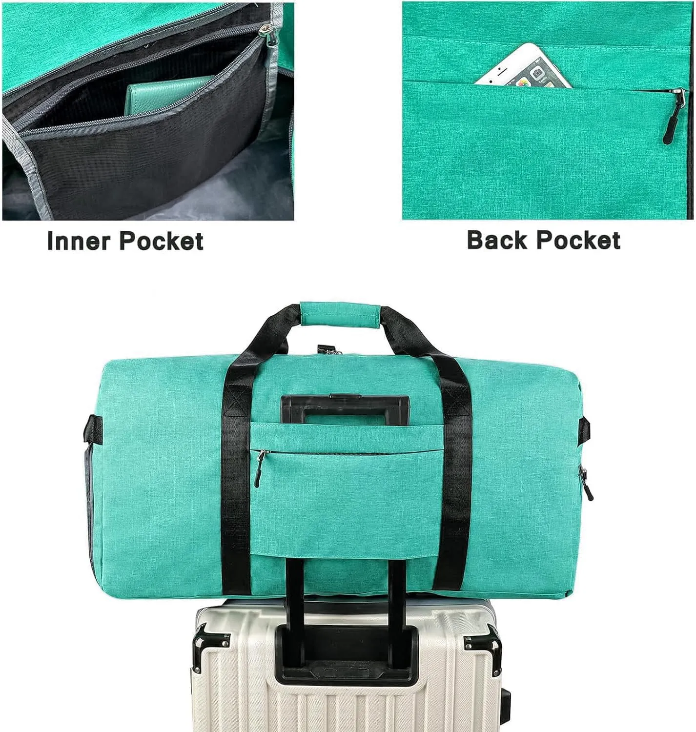 Travel Duffle Bag for Men, Large Foldable Duffel Bags for Traveling with Shoes & Wet Compartment Waterproof Weekender Gym Bag for Men Women(65LTeal)