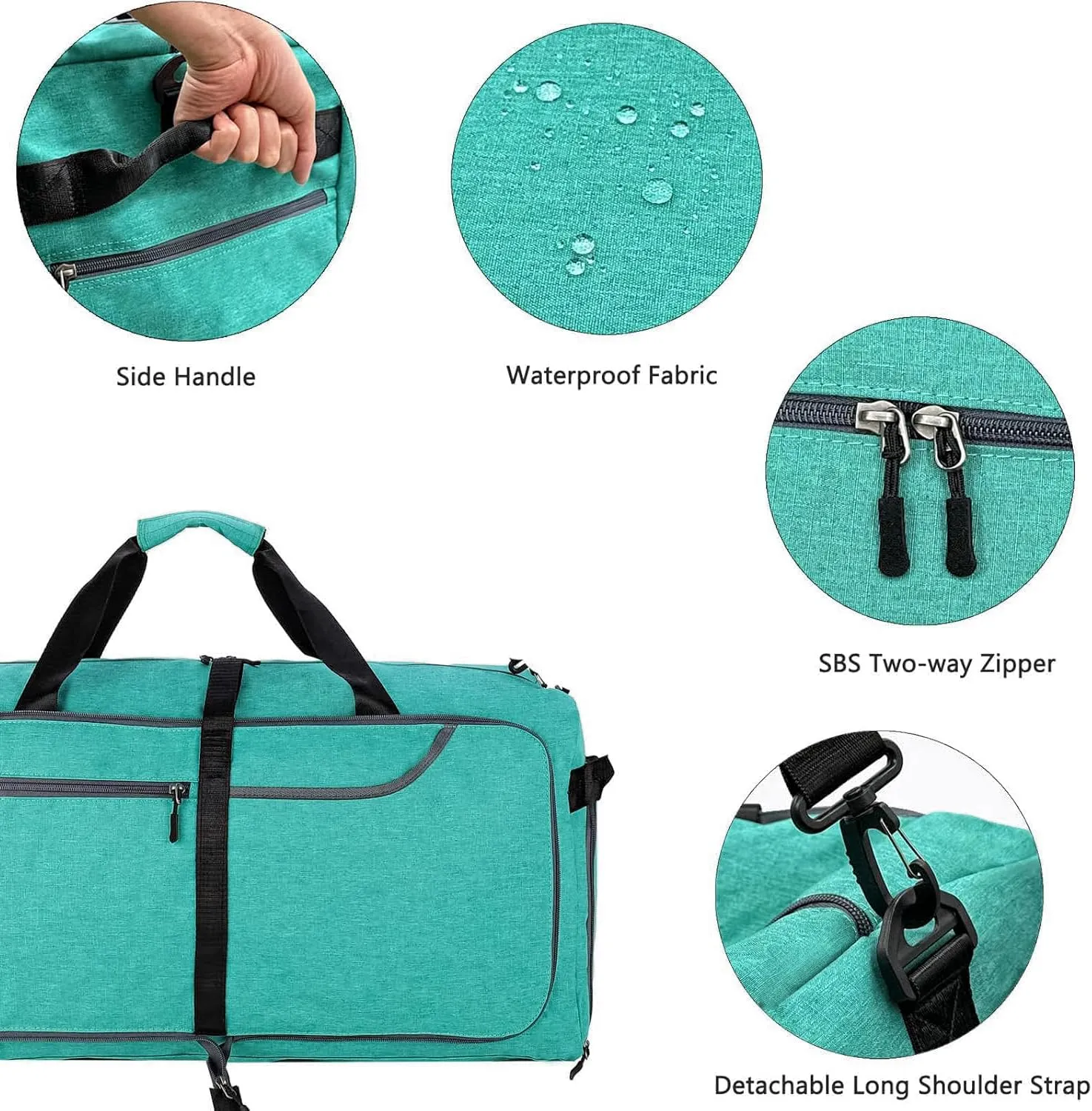 Travel Duffle Bag for Men, Large Foldable Duffel Bags for Traveling with Shoes & Wet Compartment Waterproof Weekender Gym Bag for Men Women(65LTeal)