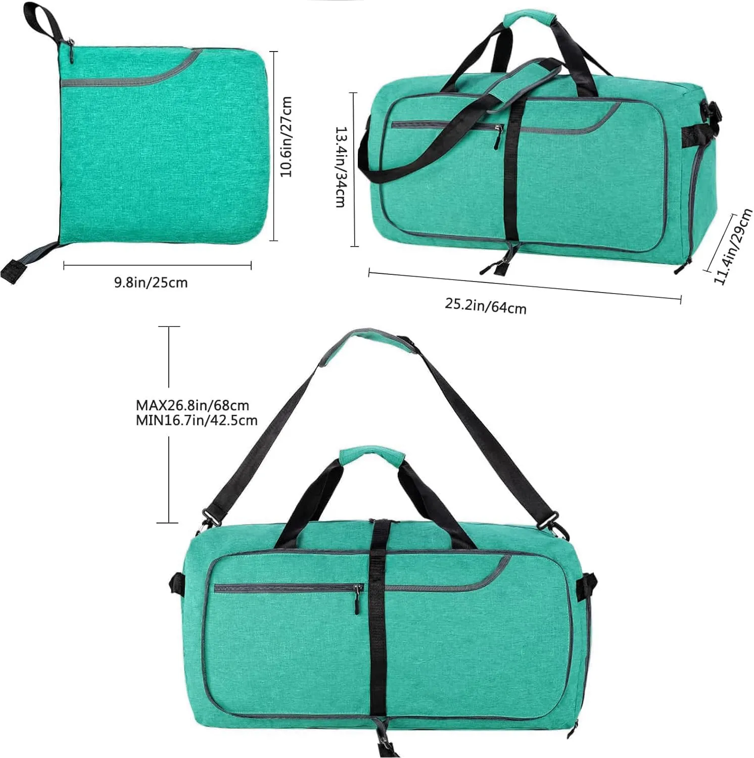 Travel Duffle Bag for Men, Large Foldable Duffel Bags for Traveling with Shoes & Wet Compartment Waterproof Weekender Gym Bag for Men Women(65LTeal)