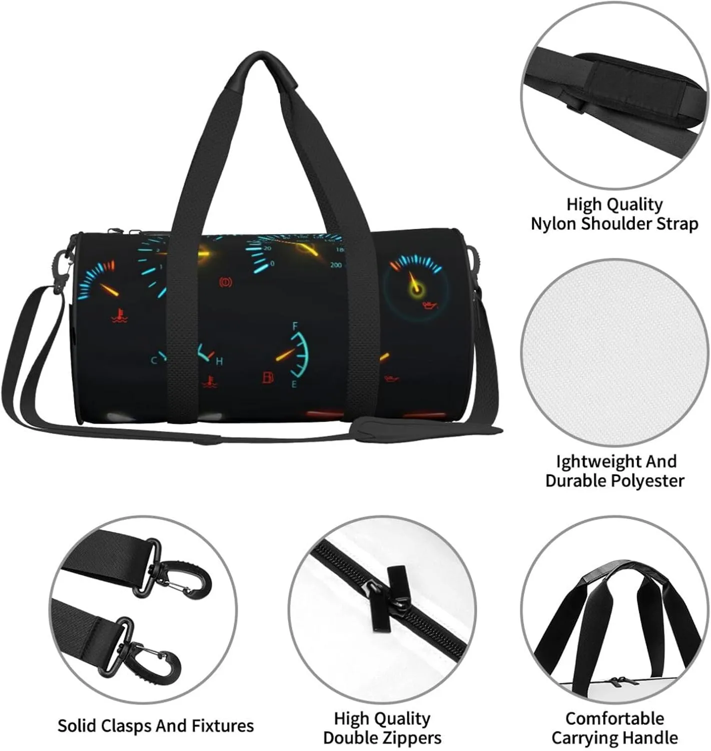 Travel Duffle Bag for Men Women, Car Dashboard Indicators Scales Duffle Bags for Sport Gym Overnight Luggage