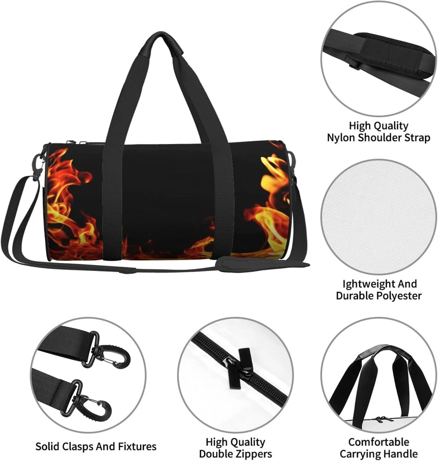 Travel Duffle Bag for Men Women, Flame Fire Hell Duffle Bags for Sport Gym Overnight Luggage