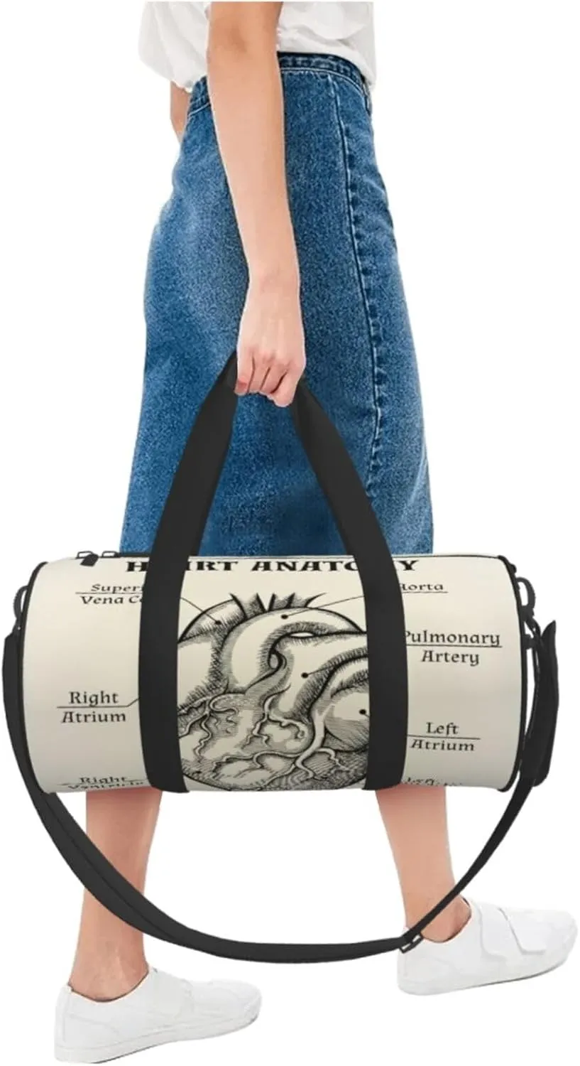 Travel Duffle Bag for Men Women, Heart Anatomy Black White Duffle Bags for Sport Gym Overnight Luggage