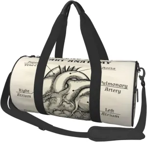 Travel Duffle Bag for Men Women, Heart Anatomy Black White Duffle Bags for Sport Gym Overnight Luggage