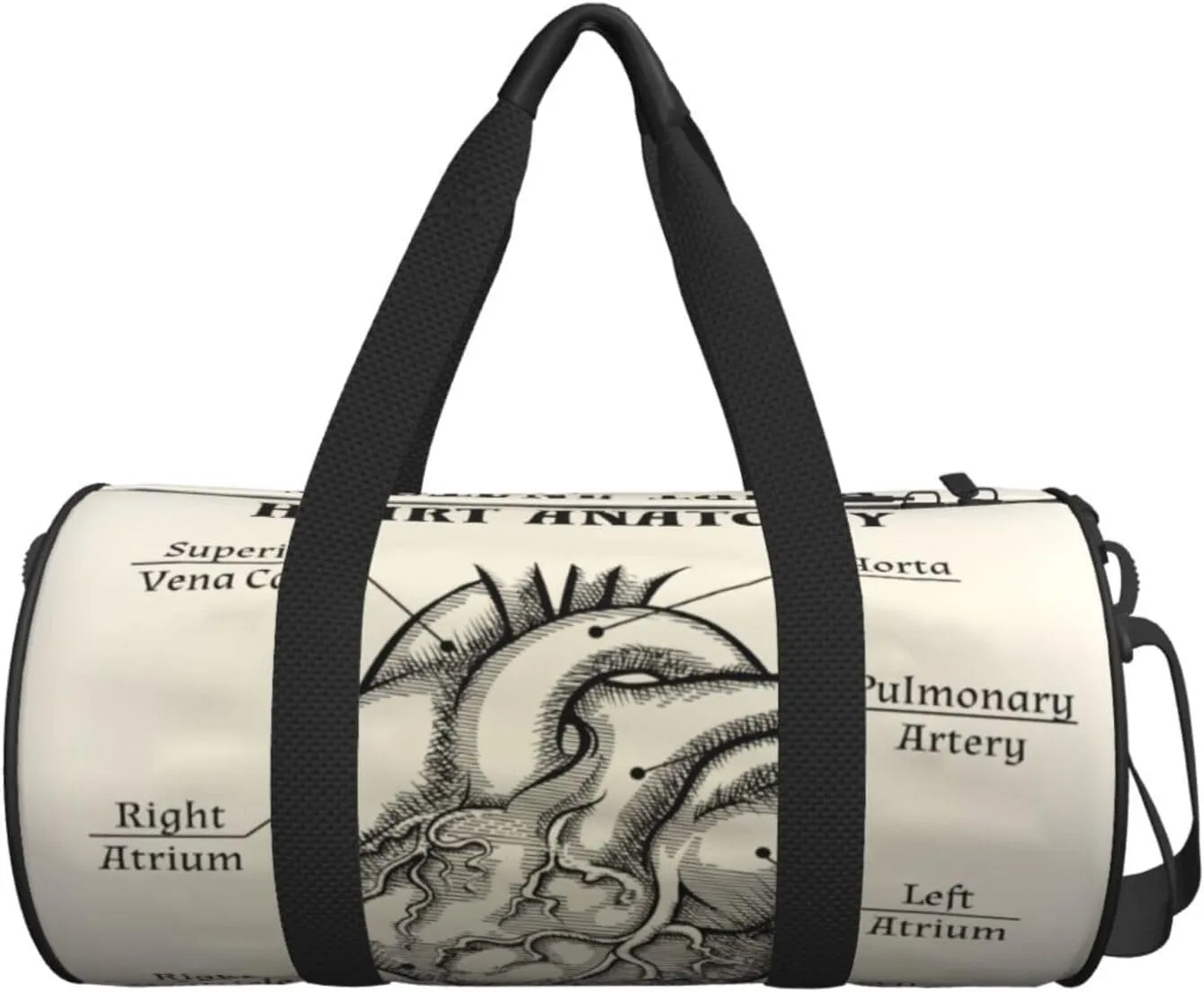 Travel Duffle Bag for Men Women, Heart Anatomy Black White Duffle Bags for Sport Gym Overnight Luggage