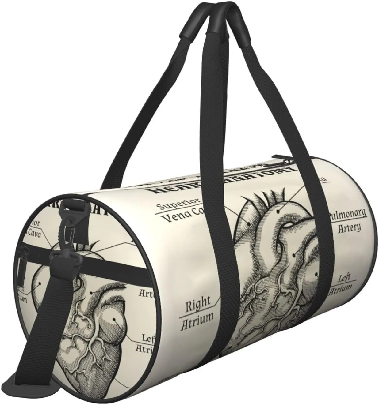 Travel Duffle Bag for Men Women, Heart Anatomy Black White Duffle Bags for Sport Gym Overnight Luggage