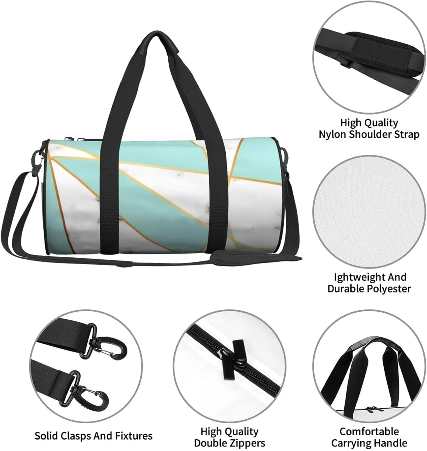 Travel Duffle Bag for Men Women, Marble Golden Lines Marbling Duffle Bags for Sport Gym Overnight Luggage