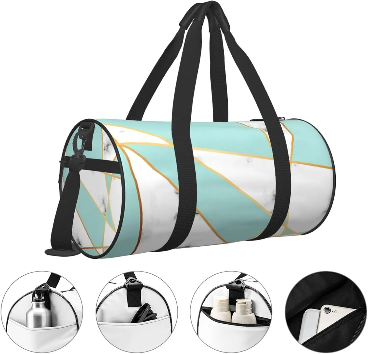 Travel Duffle Bag for Men Women, Marble Golden Lines Marbling Duffle Bags for Sport Gym Overnight Luggage