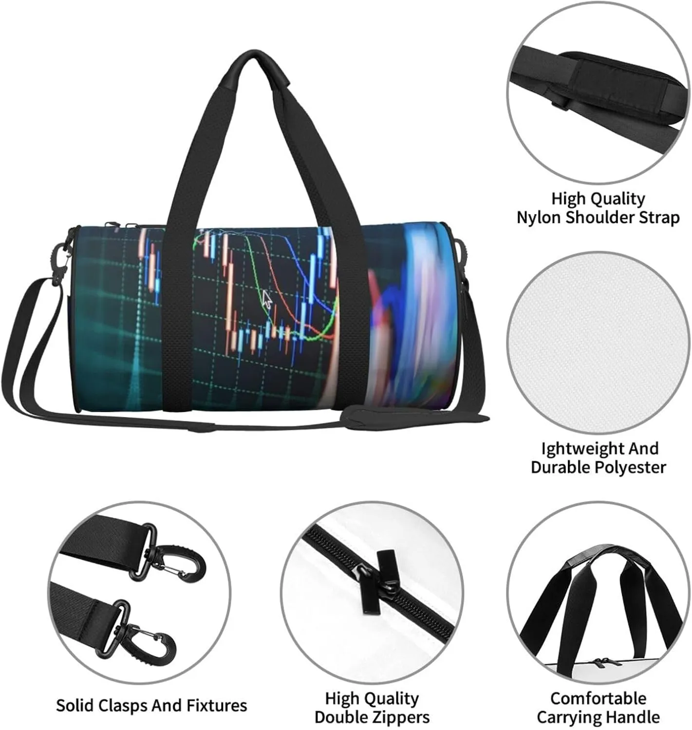 Travel Duffle Bag for Men Women, Trade Stock Market Duffle Bags for Sport Gym Overnight Luggage