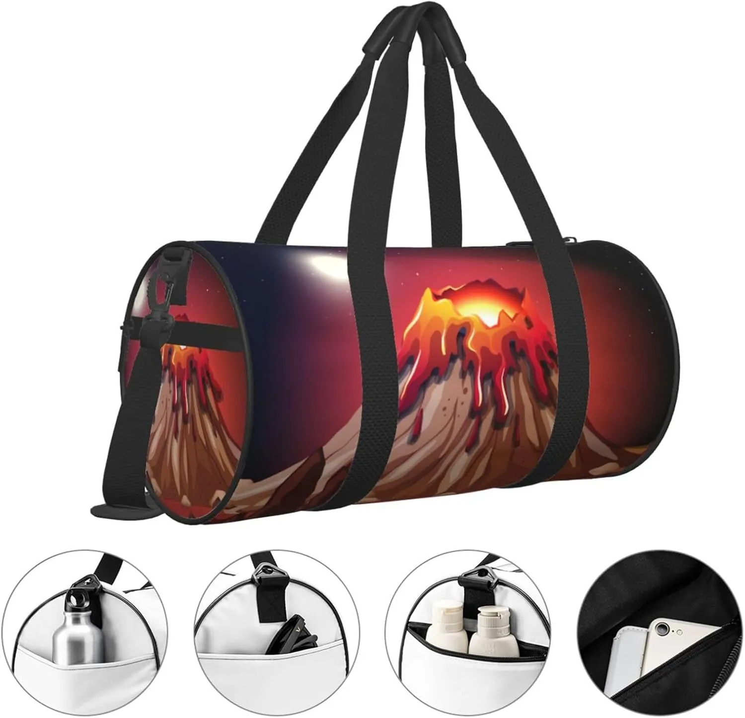 Travel Duffle Bag for Men Women, Volcano Eruption Duffle Bags for Sport Gym Overnight Luggage