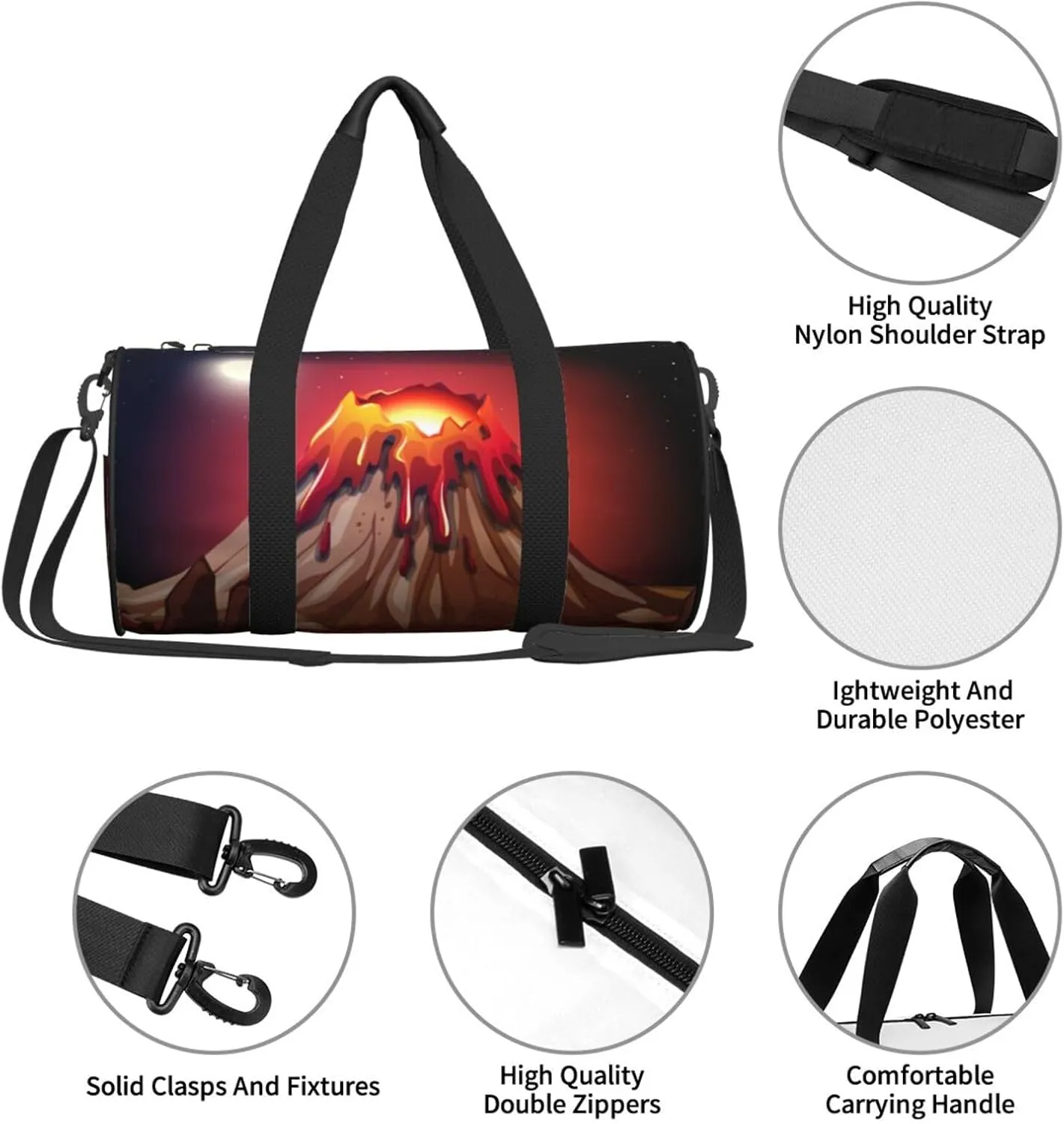 Travel Duffle Bag for Men Women, Volcano Eruption Duffle Bags for Sport Gym Overnight Luggage