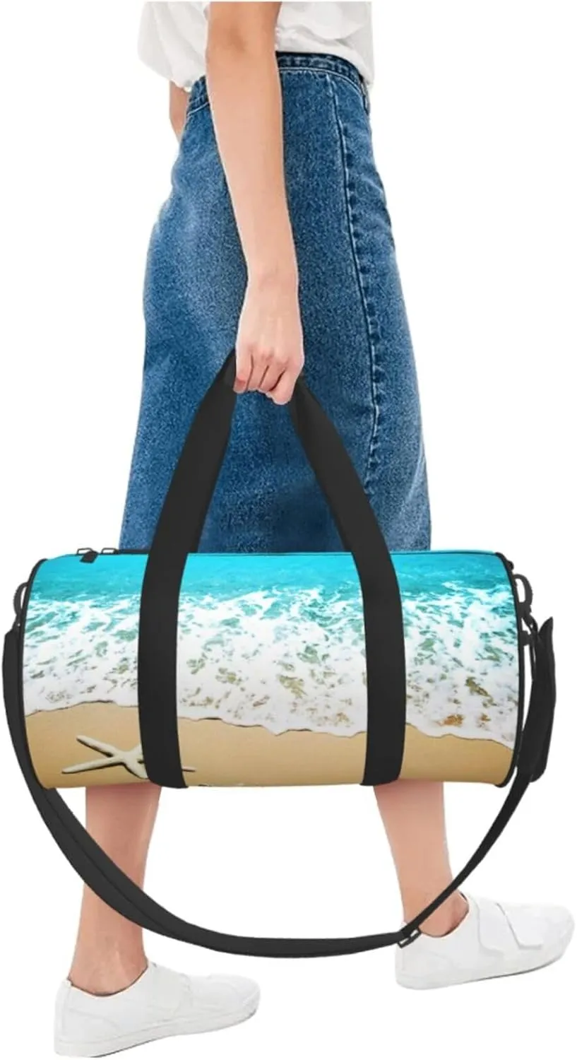 Travel Duffle Bag for Men Women, Wave Starfish Beach Sand Duffle Bags for Sport Gym Overnight Luggage