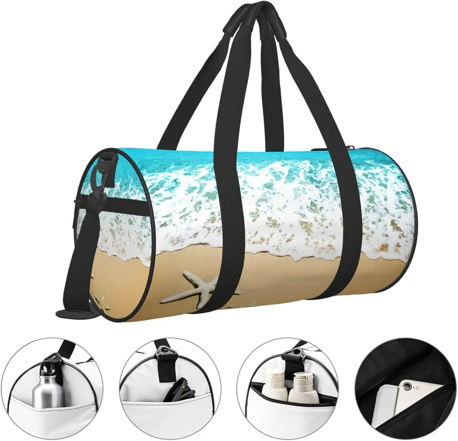 Travel Duffle Bag for Men Women, Wave Starfish Beach Sand Duffle Bags for Sport Gym Overnight Luggage