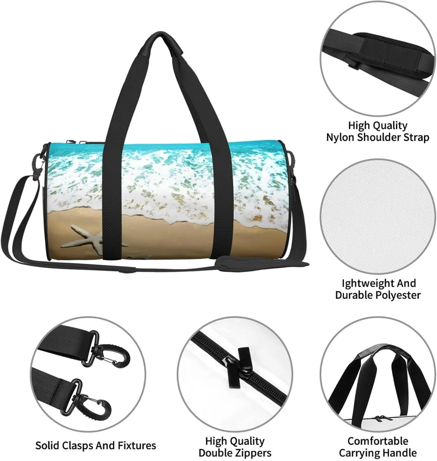 Travel Duffle Bag for Men Women, Wave Starfish Beach Sand Duffle Bags for Sport Gym Overnight Luggage