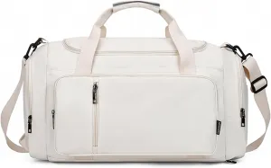 Travel Duffle Bag for Women,Gym Bag with Shoe Compartment,Weekend overnight bag with wet pocket,Waterproof carry on Travel Bag(White)
