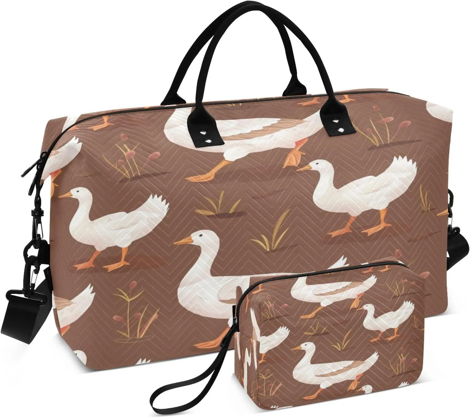 Travel Duffle Bag, Gooses Brown Gym Bag with Storage Bag Weekender Overnight Bag for Men Women Trip Sports Yoga