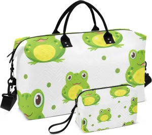 Travel Duffle Bag, Green Frog Gym Bag with Storage Bag Weekender Overnight Bag for Men Women Trip Sports Yoga