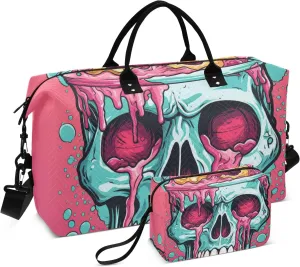 Travel Duffle Bag, Human Skeleton Juice Gym Bag with Storage Bag Weekender Overnight Bag for Men Women Trip Sports Yoga