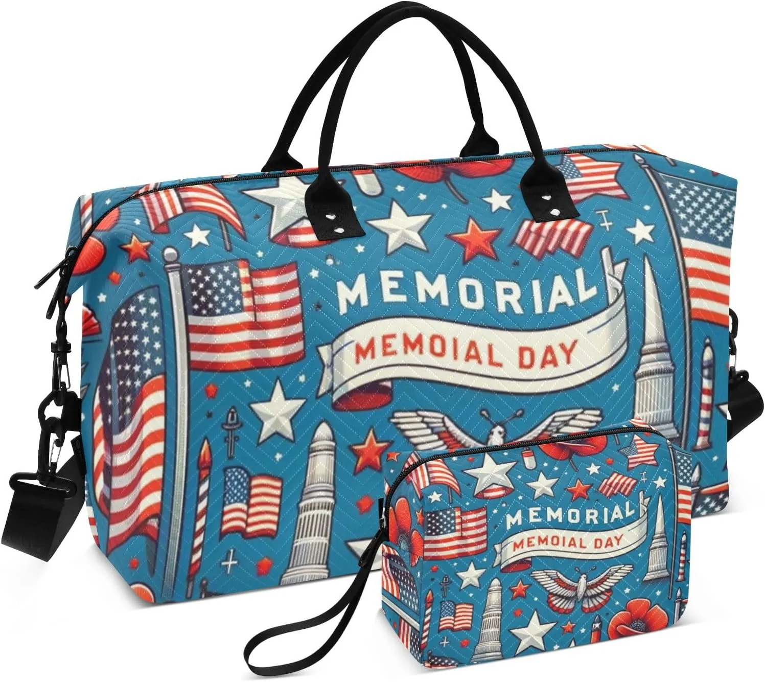 Travel Duffle Bag, Memorial Day in The United States Gym Bag with Storage Bag Weekender Overnight Bag for Men Women Trip Sports Yoga