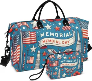 Travel Duffle Bag, Memorial Day in The United States Gym Bag with Storage Bag Weekender Overnight Bag for Men Women Trip Sports Yoga