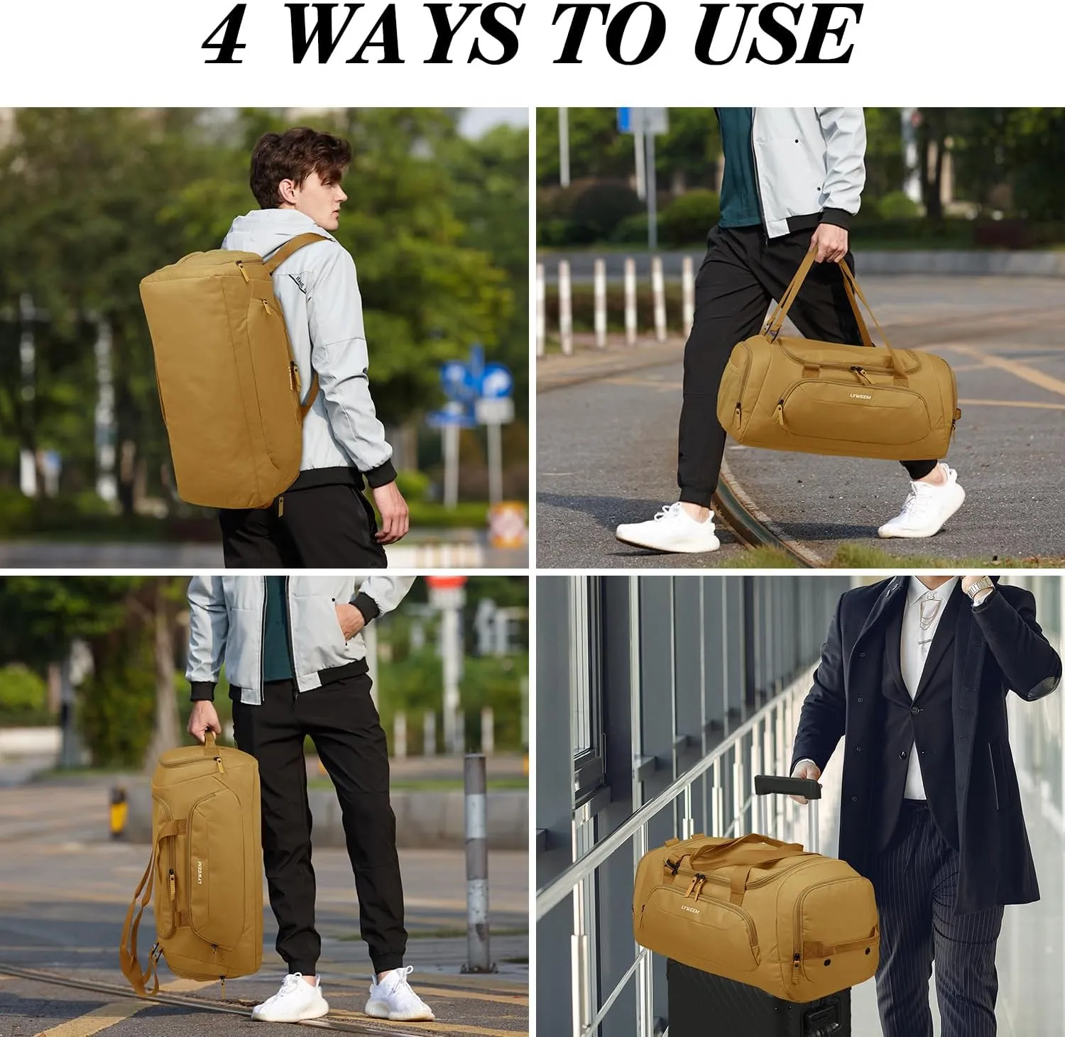Travel Duffle Bag Men with Shoes Compartment Sports Gym Workout with Wet Pocket 40L Medium 2 In 1 Duffel Backpack for Women Weekender Overnight Bag for Airplane, Brown