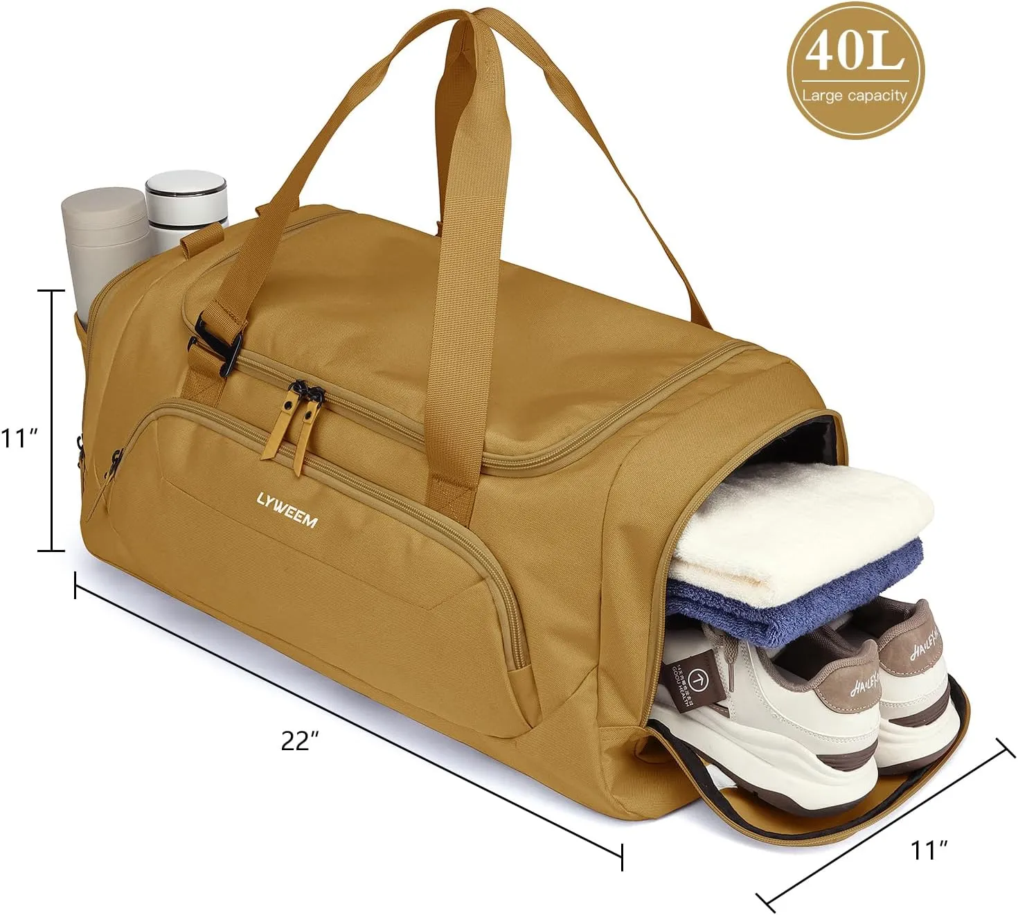 Travel Duffle Bag Men with Shoes Compartment Sports Gym Workout with Wet Pocket 40L Medium 2 In 1 Duffel Backpack for Women Weekender Overnight Bag for Airplane, Brown