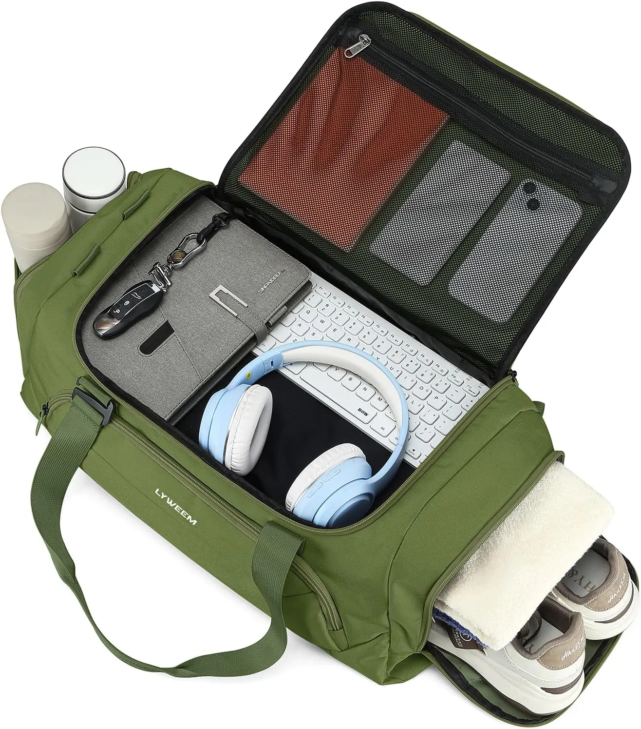 Travel Duffle Bag Men with Shoes Compartment Sports Gym Workout with Wet Pocket 40L Medium 2 In 1 Duffel Backpack for Women Weekender Overnight Bag for Airplane, Green
