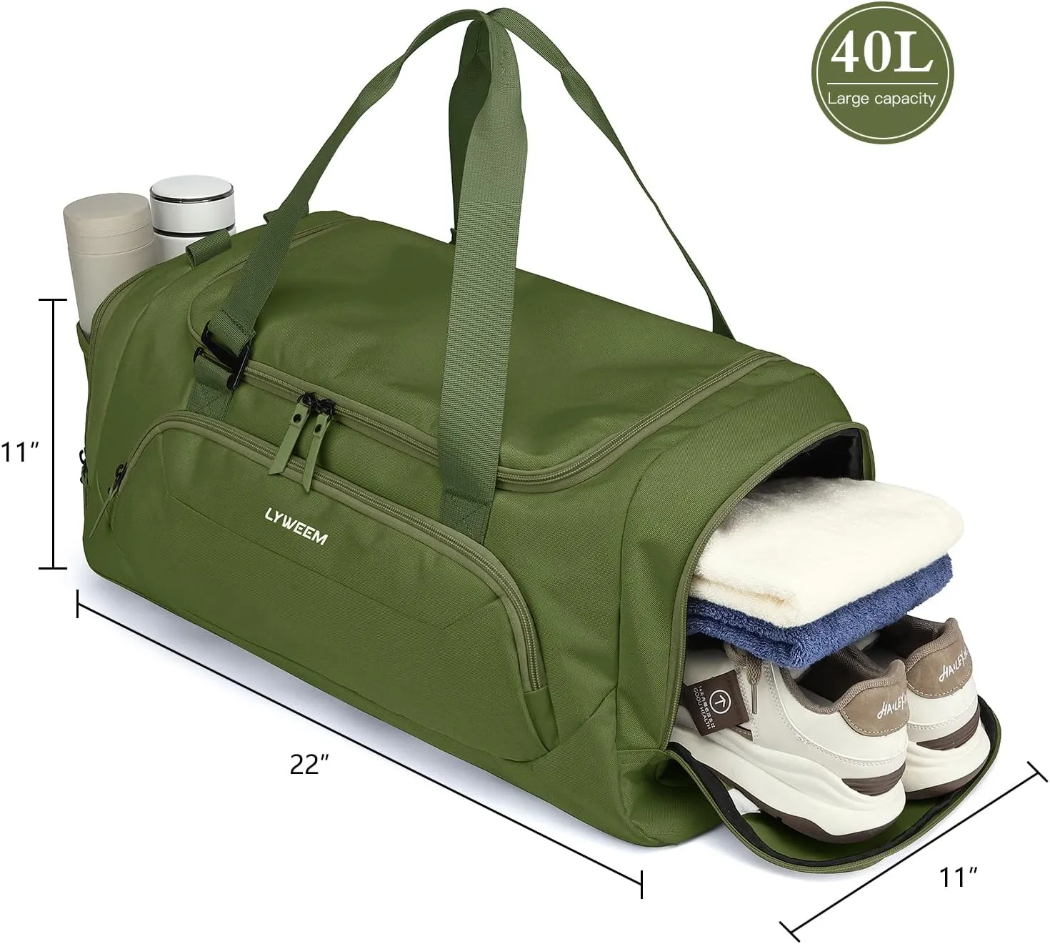 Travel Duffle Bag Men with Shoes Compartment Sports Gym Workout with Wet Pocket 40L Medium 2 In 1 Duffel Backpack for Women Weekender Overnight Bag for Airplane, Green