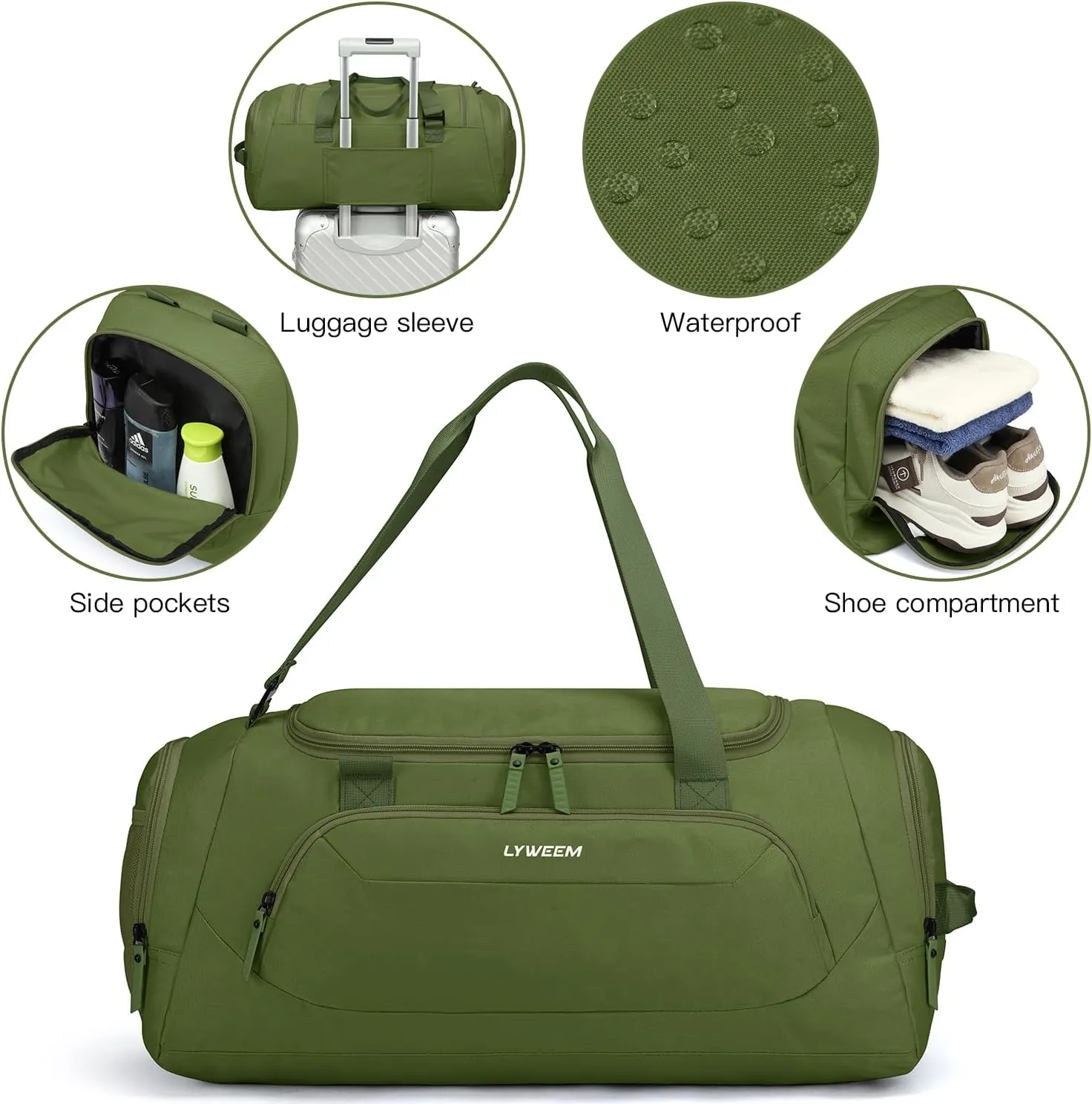 Travel Duffle Bag Men with Shoes Compartment Sports Gym Workout with Wet Pocket 40L Medium 2 In 1 Duffel Backpack for Women Weekender Overnight Bag for Airplane, Green