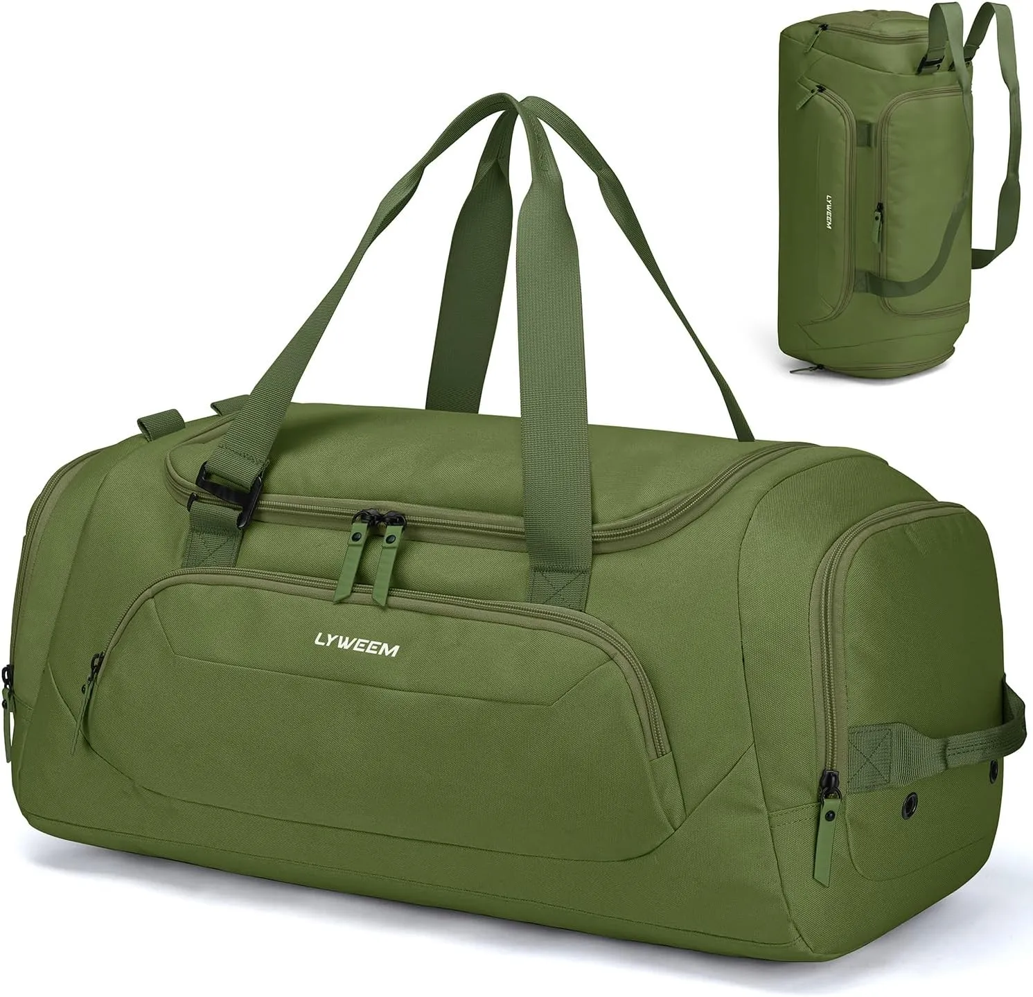 Travel Duffle Bag Men with Shoes Compartment Sports Gym Workout with Wet Pocket 40L Medium 2 In 1 Duffel Backpack for Women Weekender Overnight Bag for Airplane, Green