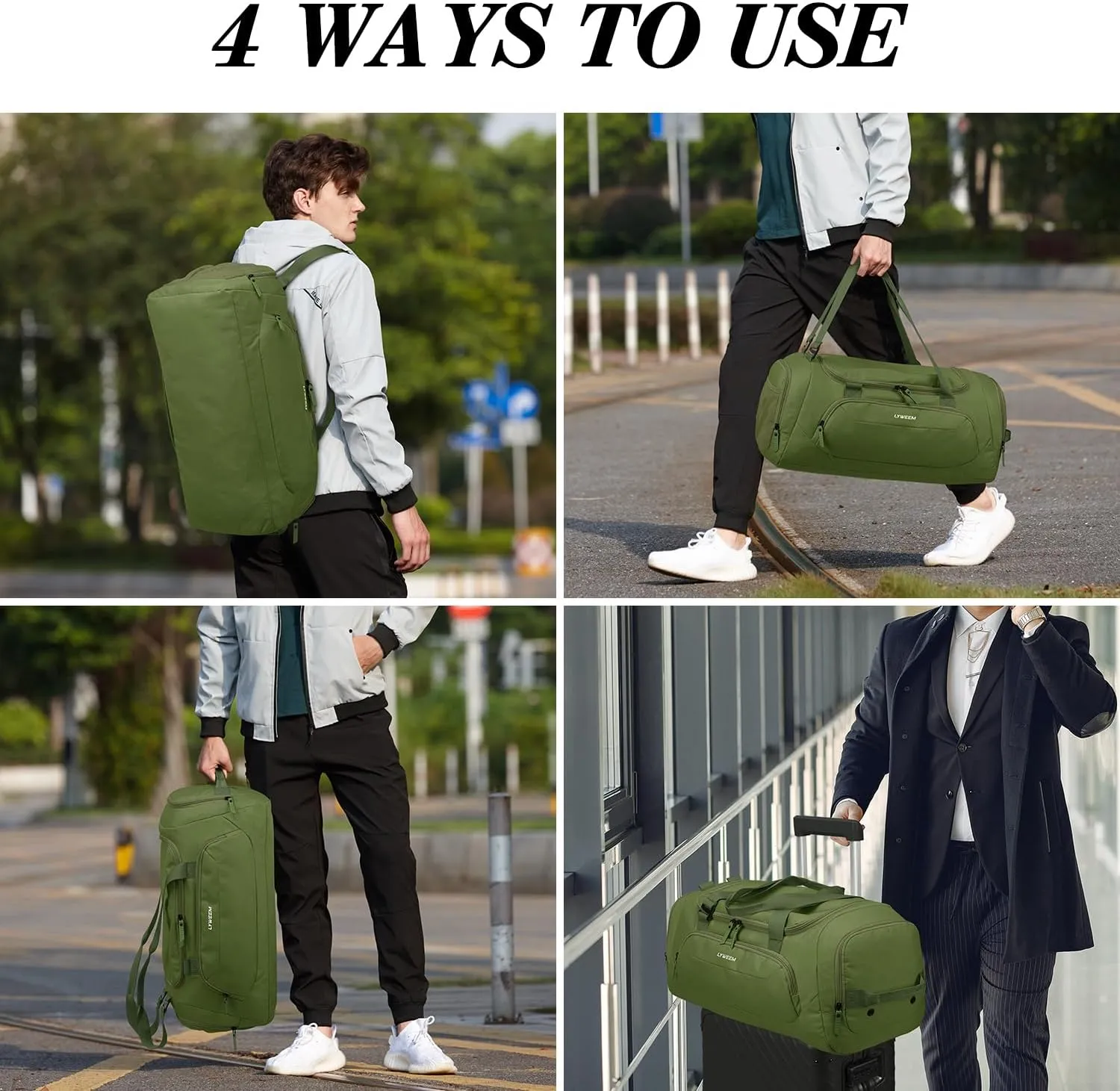 Travel Duffle Bag Men with Shoes Compartment Sports Gym Workout with Wet Pocket 40L Medium 2 In 1 Duffel Backpack for Women Weekender Overnight Bag for Airplane, Green