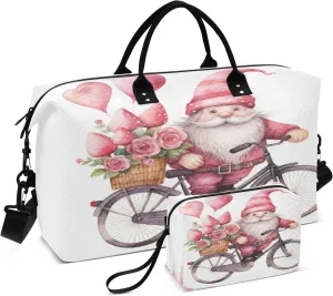 Travel Duffle Bag, Pink Dwarf Bike Gym Bag with Storage Bag Weekender Overnight Bag for Men Women Trip Sports Yoga
