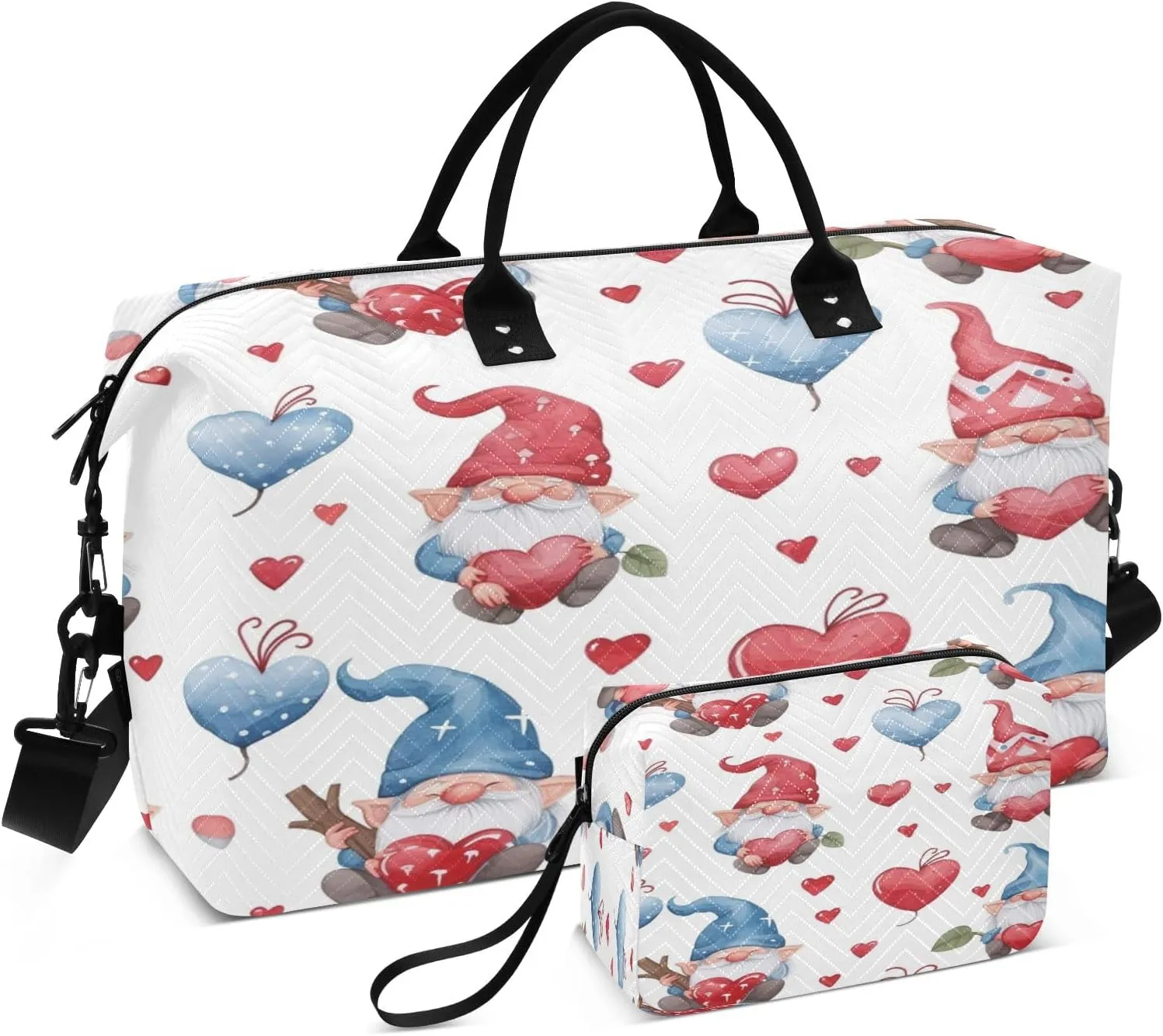 Travel Duffle Bag, Small Dwarf with Hearts Gym Bag with Storage Bag Weekender Overnight Bag for Men Women Trip Sports Yoga
