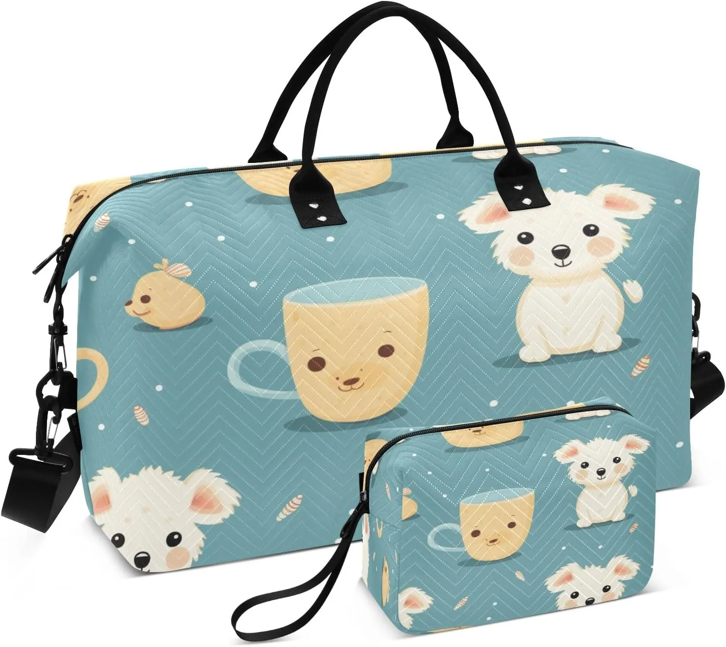 Travel Duffle Bag, Small Tea Cup Dog Gym Bag with Storage Bag Weekender Overnight Bag for Men Women Trip Sports Yoga