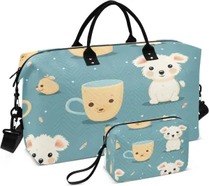 Travel Duffle Bag, Small Tea Cup Dog Gym Bag with Storage Bag Weekender Overnight Bag for Men Women Trip Sports Yoga