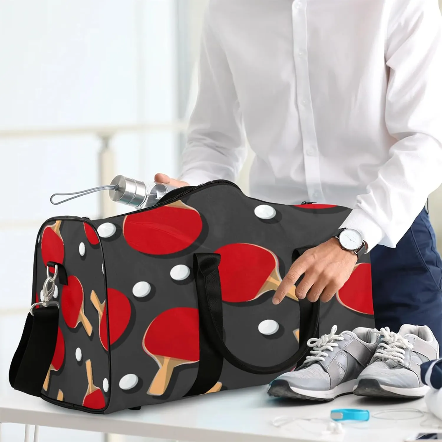 Travel Duffle Bag Sport Ping Pong Racket Sports Gym Bags for Women Men Weekender Overnight Bags Waterproof Carry On Tote Bag Workout Bag for Dance Swimming Yoga Hospital