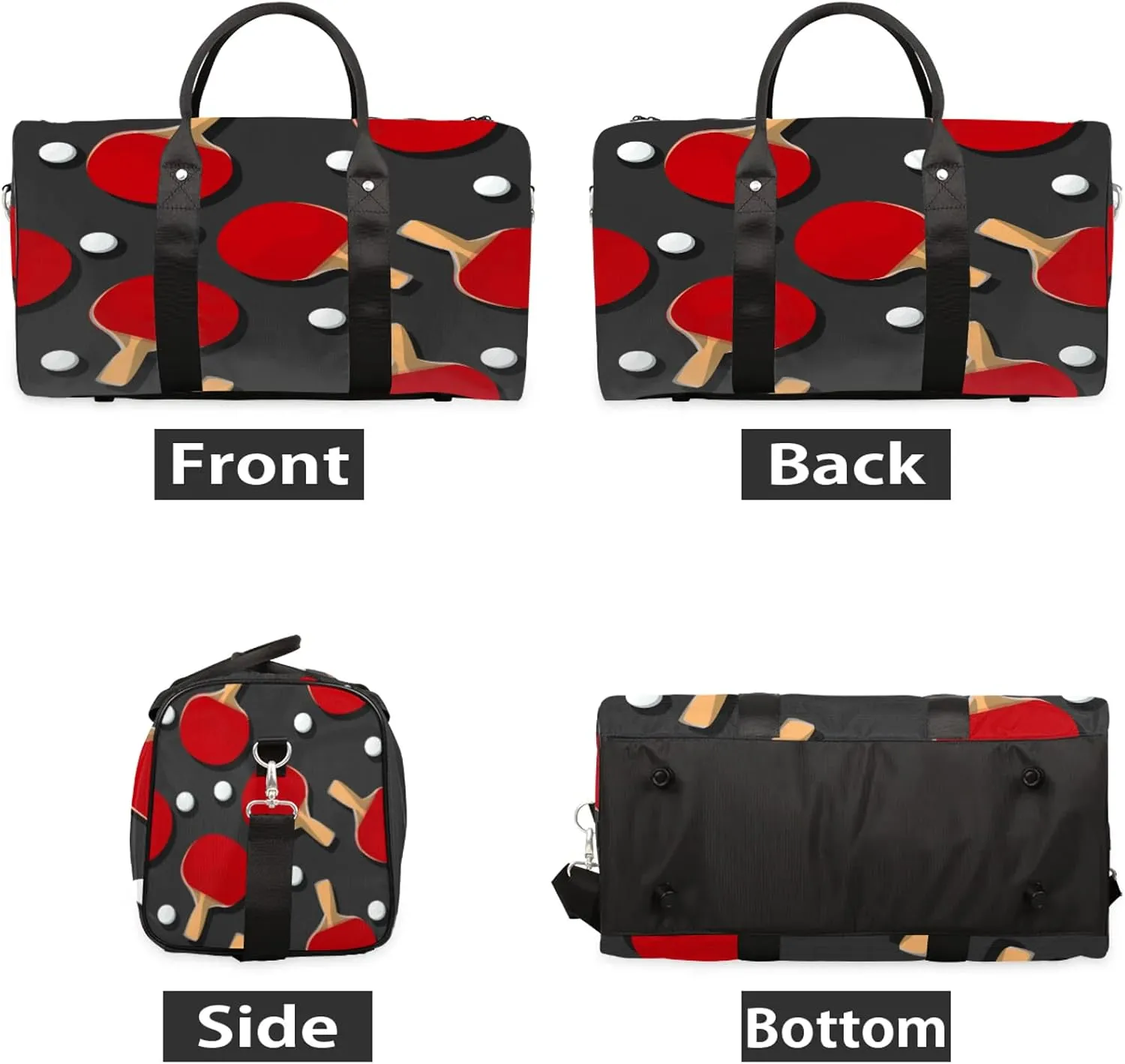 Travel Duffle Bag Sport Ping Pong Racket Sports Gym Bags for Women Men Weekender Overnight Bags Waterproof Carry On Tote Bag Workout Bag for Dance Swimming Yoga Hospital