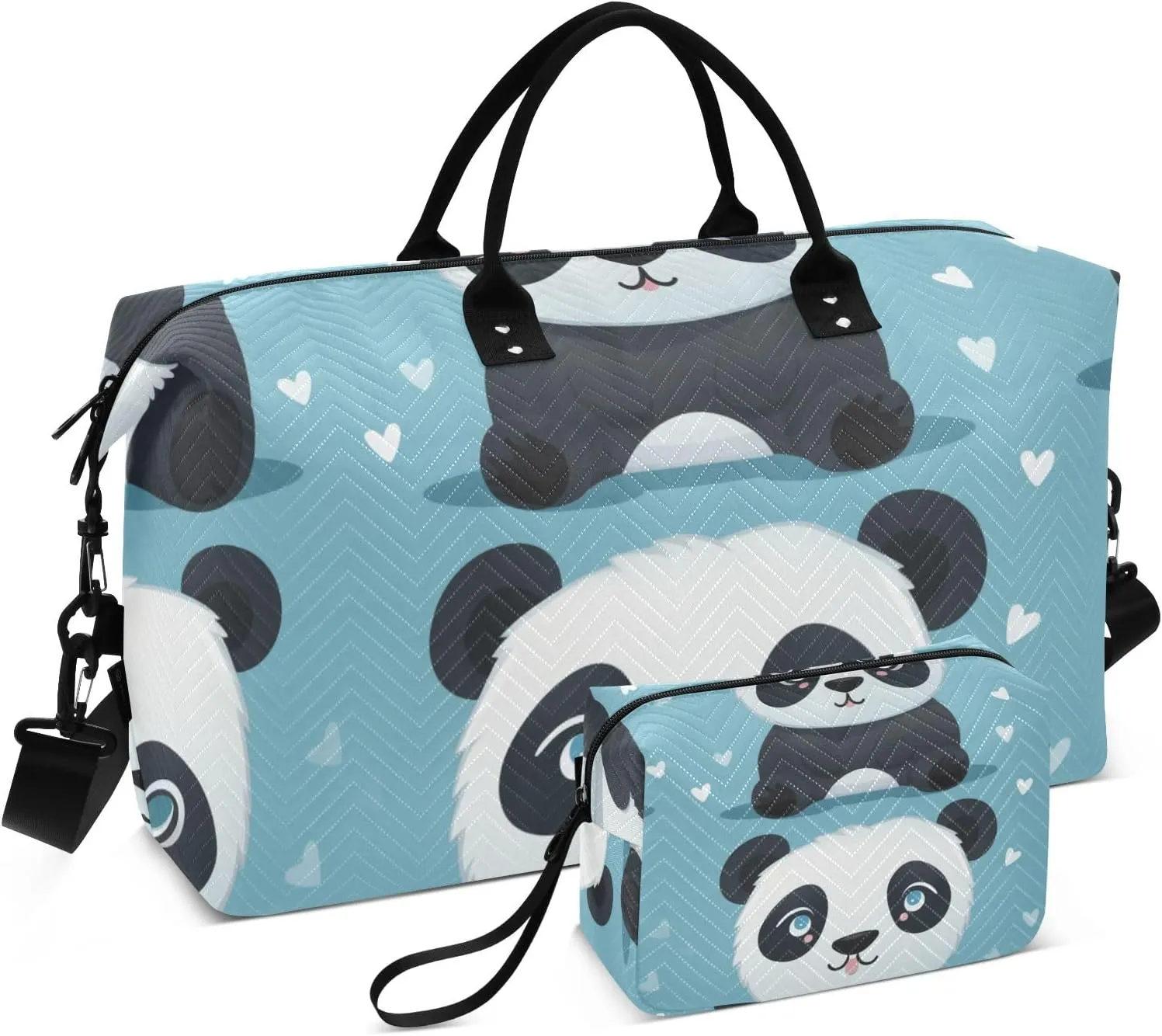Travel Duffle Bag, Tired Pandas Gym Bag with Storage Bag Weekender Overnight Bag for Men Women Trip Sports Yoga