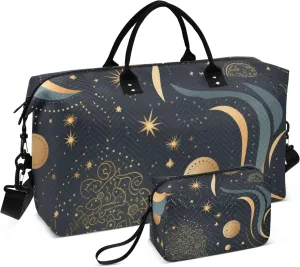 Travel Duffle Bag, Tribe Moon Stars Sun Gym Bag with Storage Bag Weekender Overnight Bag for Men Women Trip Sports Yoga