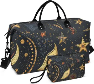 Travel Duffle Bag, Tribe Moons Stars Gym Bag with Storage Bag Weekender Overnight Bag for Men Women Trip Sports Yoga