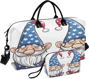 Travel Duffle Bag, Two Dwarf with American Flag Hat Gym Bag with Storage Bag Weekender Overnight Bag for Men Women Trip Sports Yoga