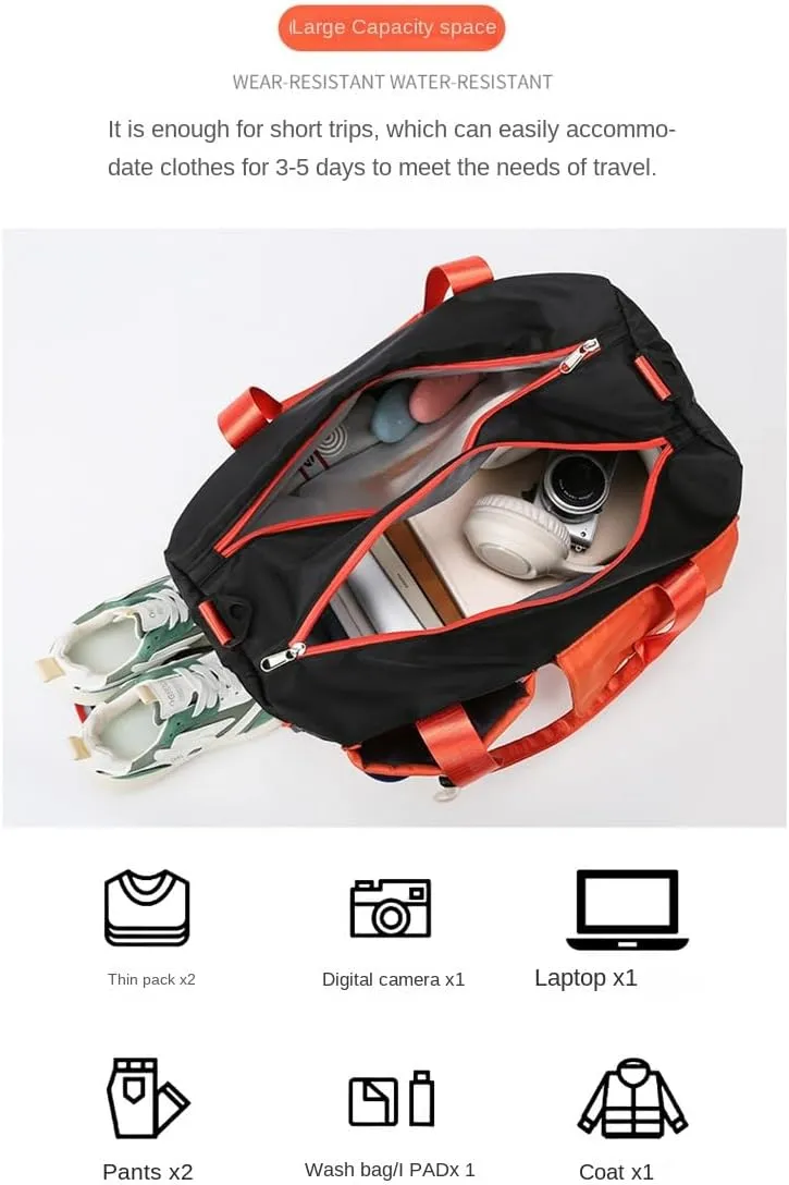 Travel Duffle Bag Waterproof Weekender Bag Carry On Tote Bags for Women, Duffel Bag Sport Gym Bag for Men Women Hospital Bag for Delivery Overnight Bag Luggage Bag (orange)