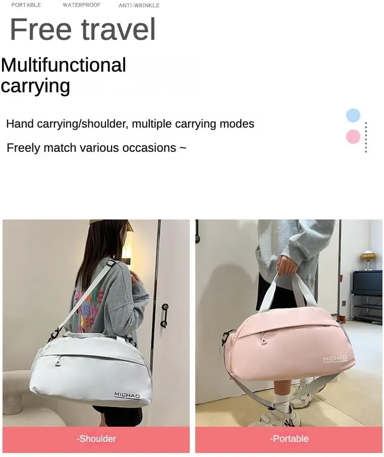 Travel Duffle Bag Waterproof Weekender Bag Carry On Tote Bags for Women, Duffel Bag Sport Gym Bag for Men Women Hospital Bag for Delivery Overnight Bag Luggage Bag (White)