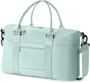 Travel Duffle Bag, Waterproof Weekender Bag for Women, Lightweight Carry on Sport Gym Bag for Women, Overnight Tote Luggage Bag with Trollery Sleeve (Cyan Green)